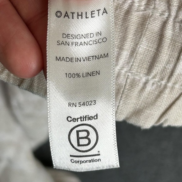 Athleta Pants Womens 4 Beige Cabo Tide Linen Jogger Camo Elastic Waist Pockets - Picture 4 of 13